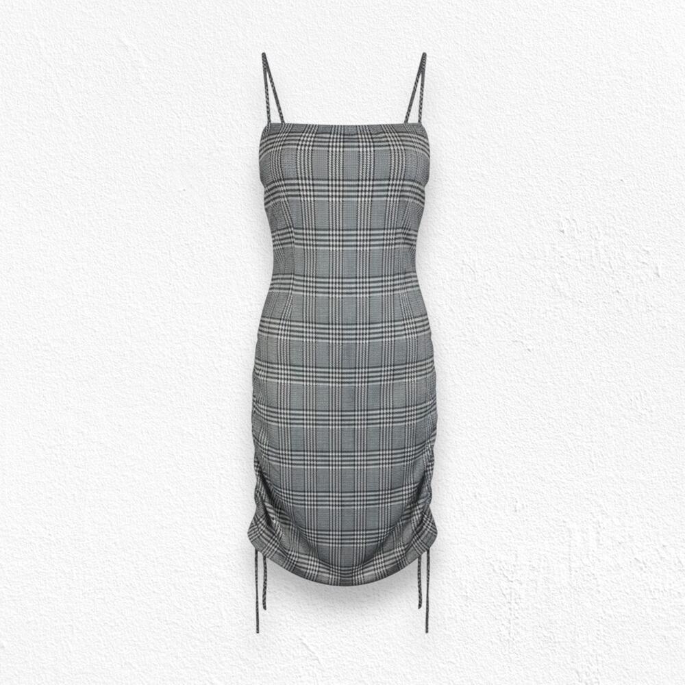 Y2K Vintage Black White Houndstooth Plaid Windsor Mini Bodycon Dress Size Small